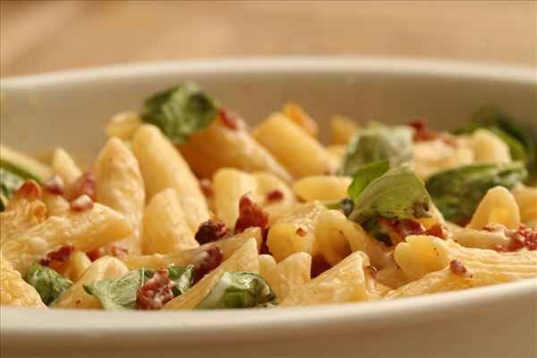 Pasta med bacon og mornay sauce