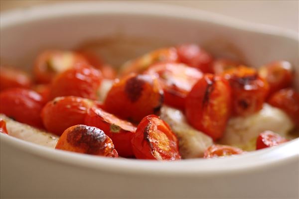 Torsk med rejer og bagte tomater
