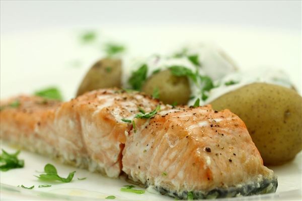 Laksesteak med kartofler og krydderurtedressing