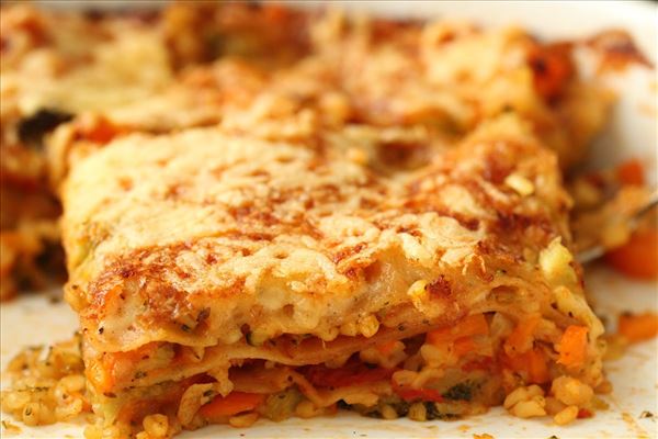 Margits vegetarlasagne med bulgur og gulerødder